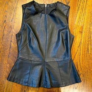 Black leather like cut off shoulder shirt
